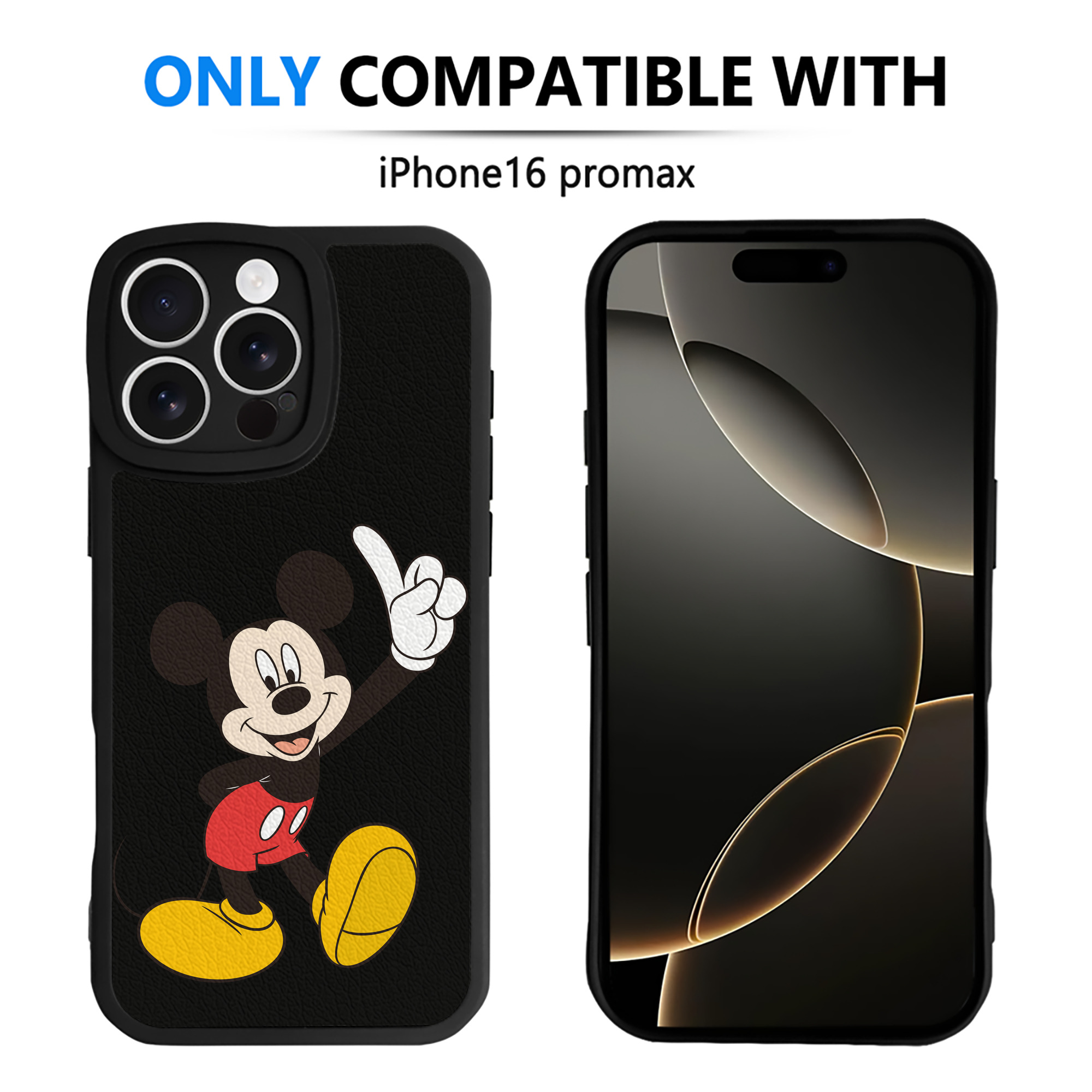 （画像用） ミッキーマウス Mickey Mouse 【iPhone 16シリーズ対応】シリコンスマホケース（レザー調） 材質：シリコン